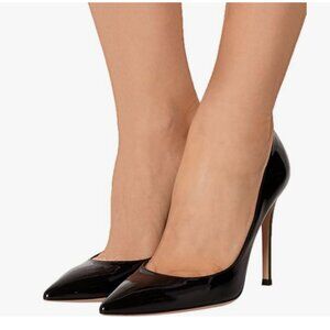 FSJ Black Pointed Toe Pumps High Heel Sexy Stilettos Slip On Office Dress Shoes